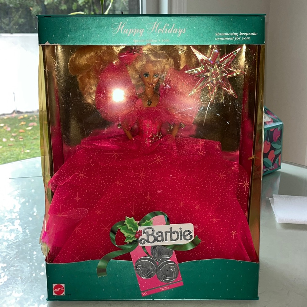 1990 Happy Holidays Special Edition Barbie Pink Dress Vintage Doll